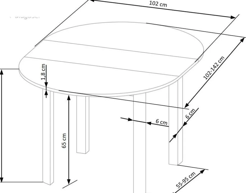 Matbord förlängningsbart 102-142 cm ek/svart