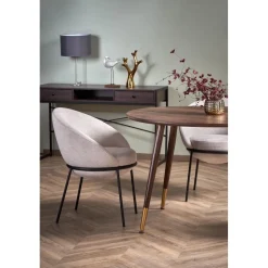 Matbord i valnöt 110 cm diameter guldiga detaljer