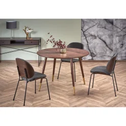 Matbord i valnöt 110 cm diameter guldiga detaljer