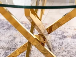 Matbord med glasskiva Ø90 cm guldiga bordsben