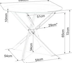 Matbord med glasskiva Ø90 cm guldiga bordsben + Möbeltassar