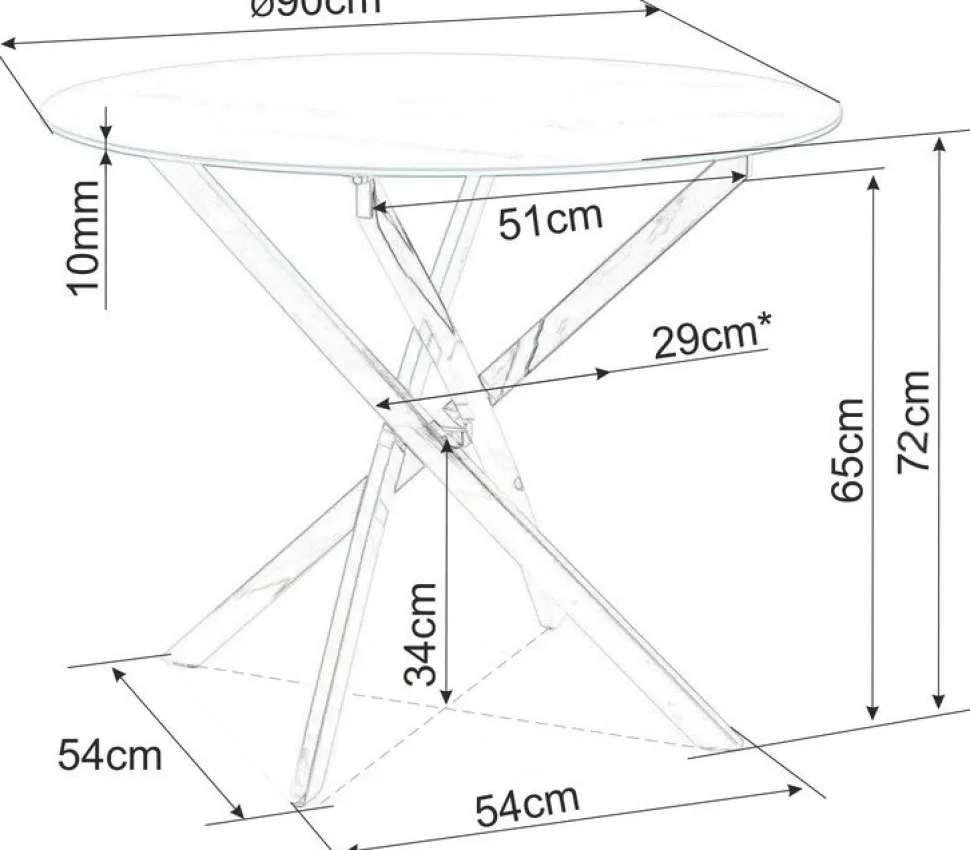 Matbord med glasskiva Ø90 cm guldiga bordsben + Möbeltassar
