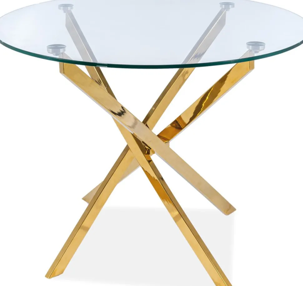 Matbord med glasskiva Ø90 cm guldiga bordsben + Fläckborttagare för möbler