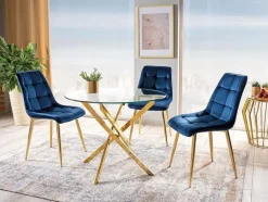 Matbord med glasskiva Ø90 cm guldiga bordsben + Fläckborttagare för möbler
