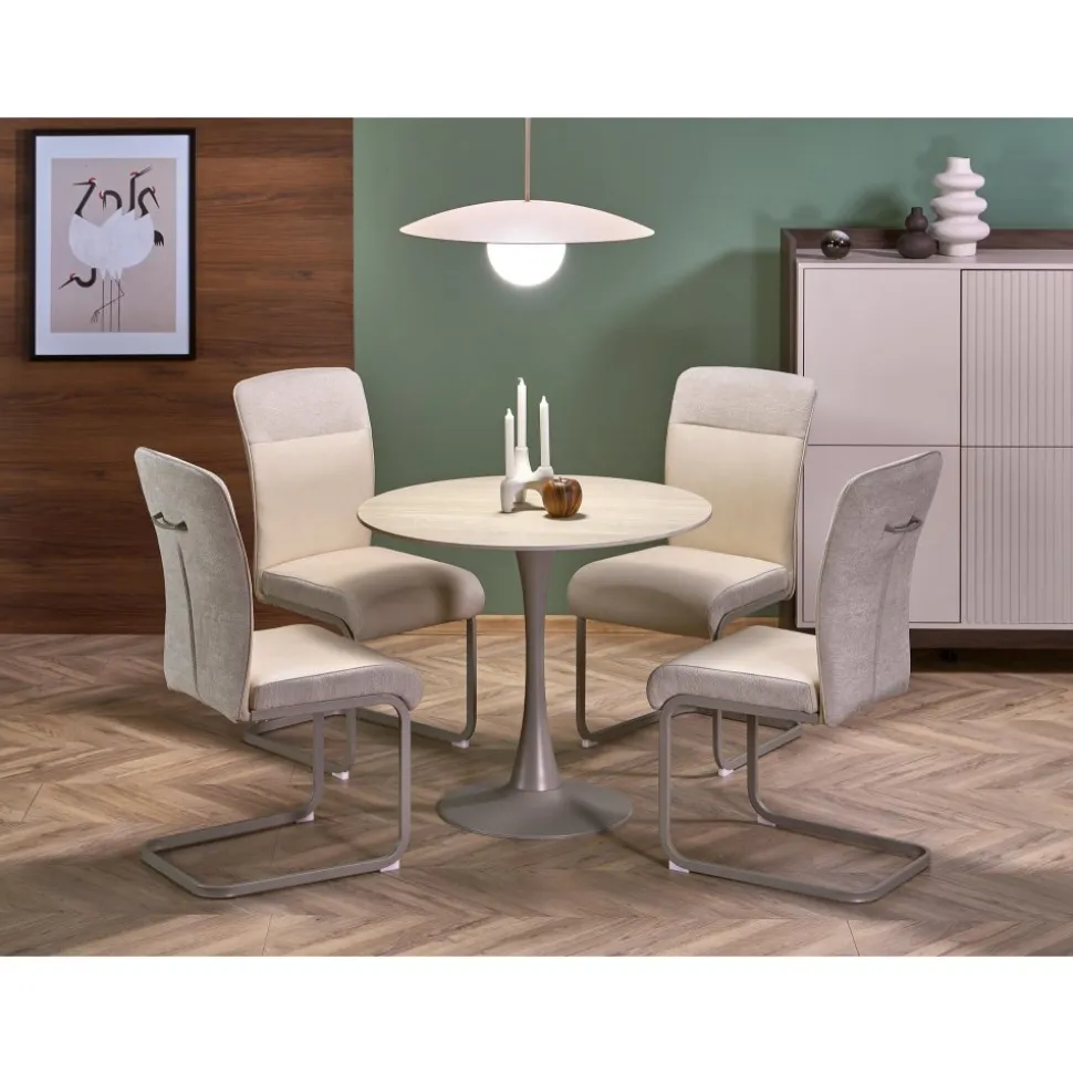 Matbord runt 90 cm beige travertin