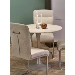 Matbord runt 90 cm beige travertin