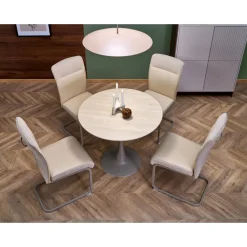 Matbord runt 90 cm beige travertin