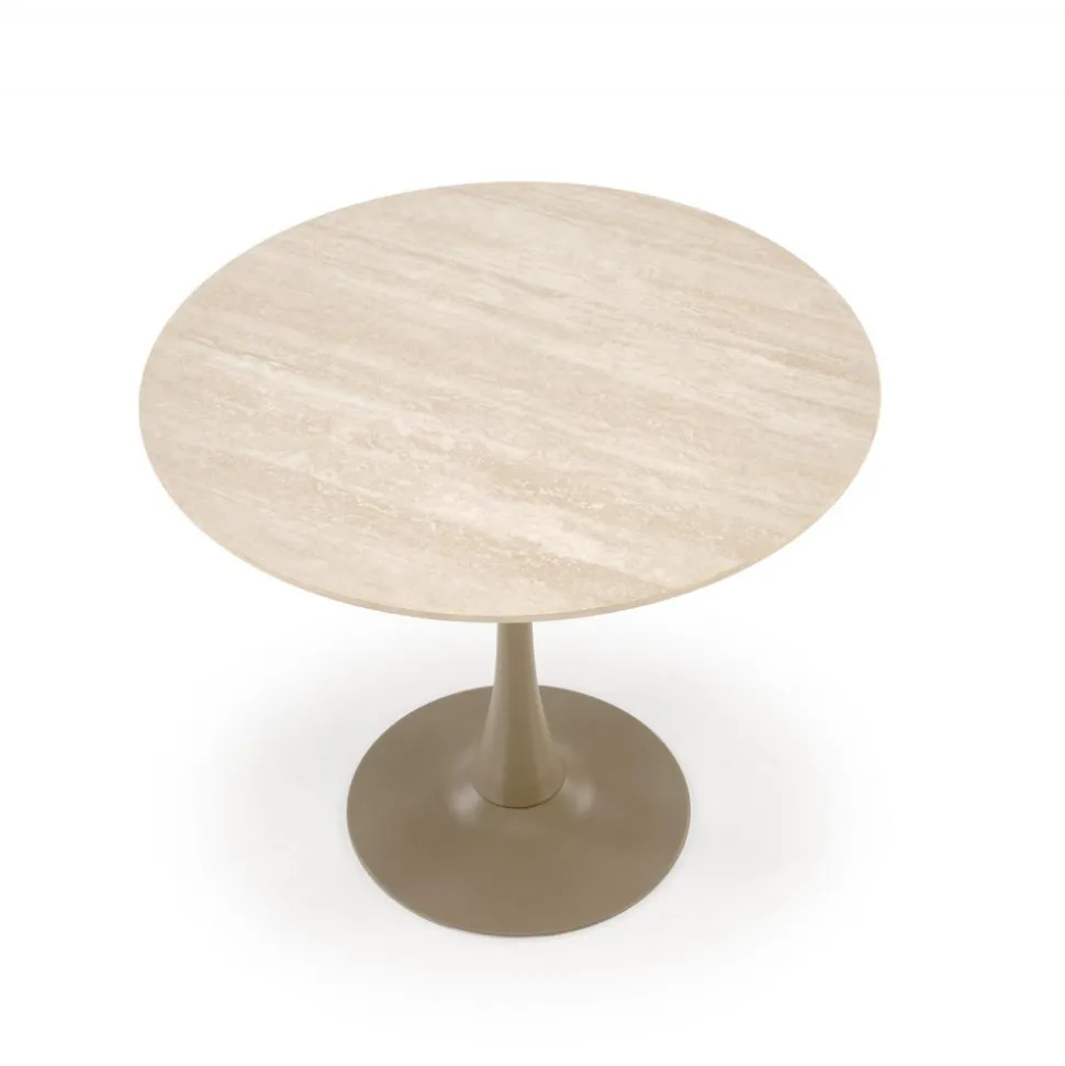 Matbord runt 90 cm beige travertin