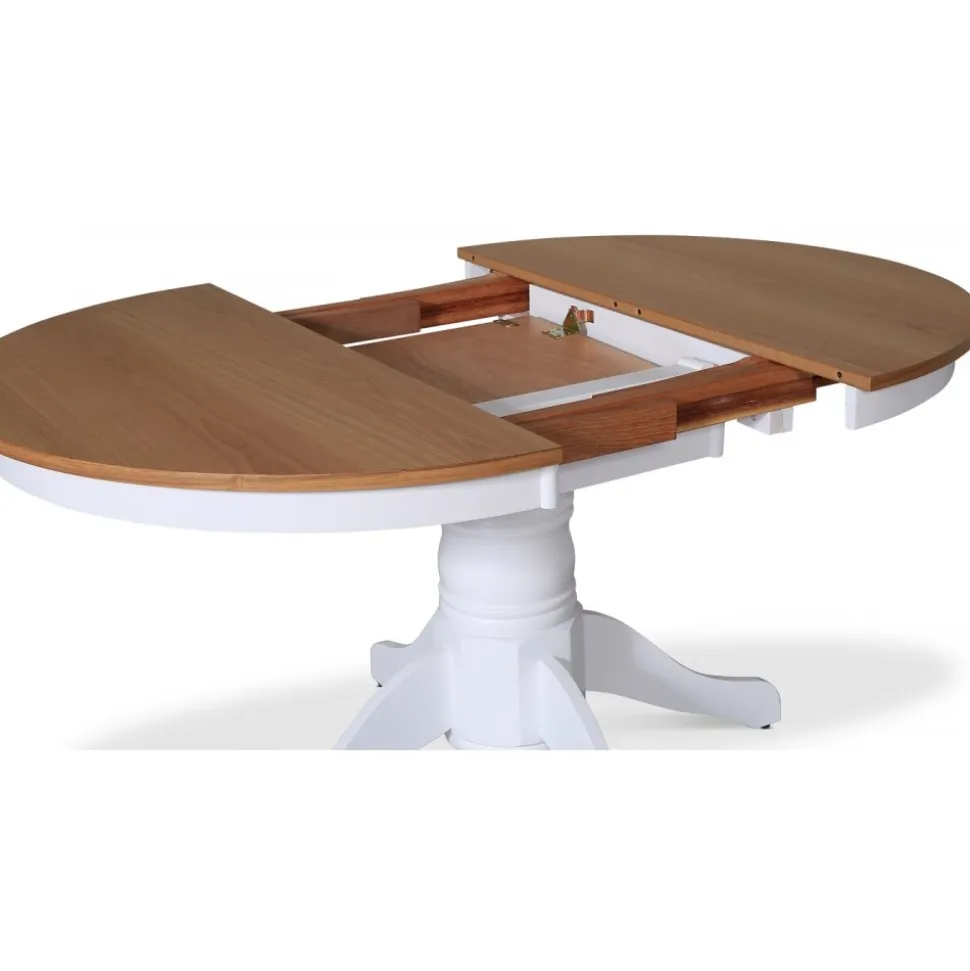 Matbord runt förlängningsbart Ø106-141 cm - Vit / Oljad Ek + Möbeltassar