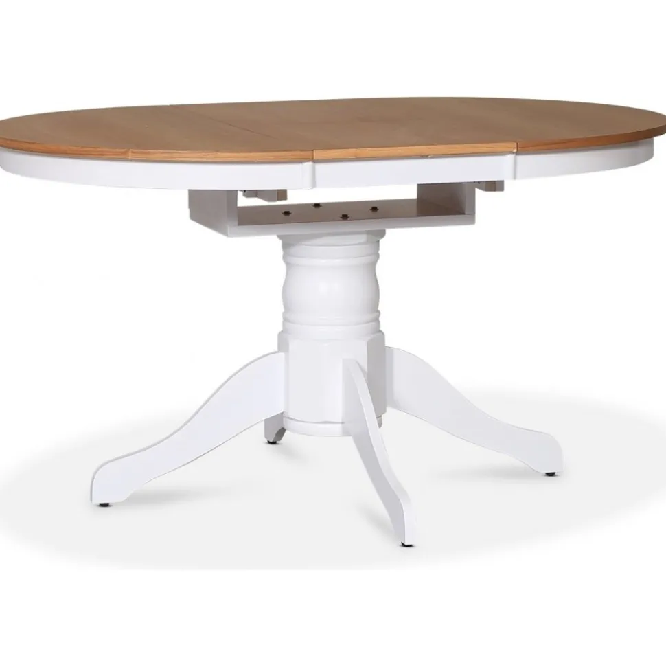 Matbord runt förlängningsbart Ø106-141 cm - Vit / Oljad Ek