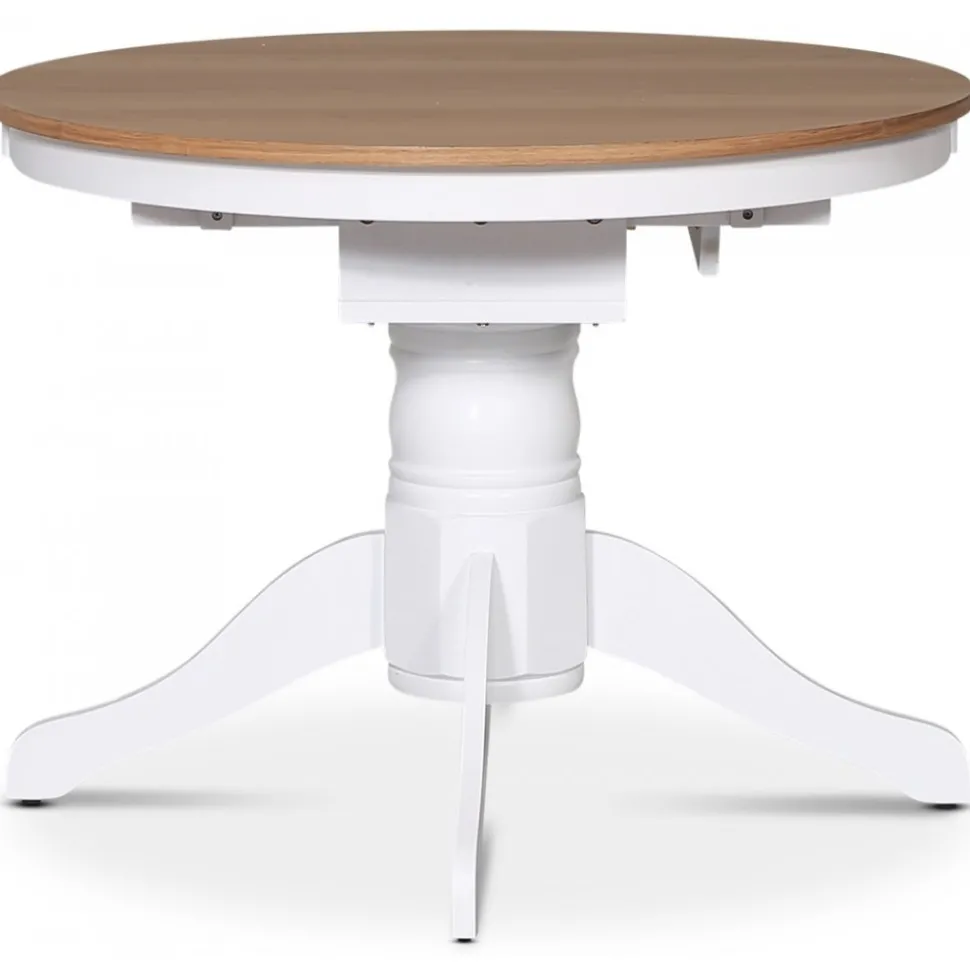 Matbord runt förlängningsbart Ø106-141 cm - Vit / Oljad Ek