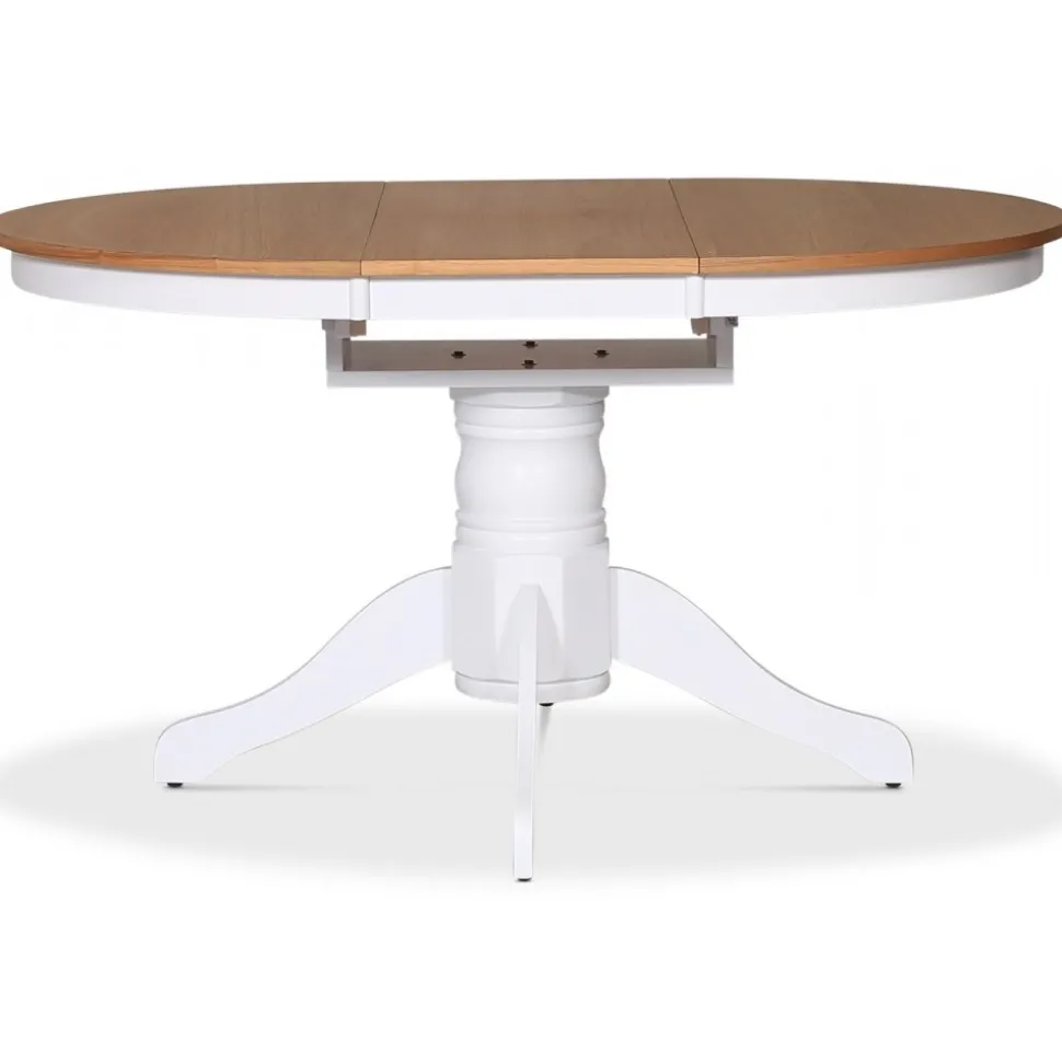 Matbord runt förlängningsbart Ø106-141 cm - Vit / Oljad Ek