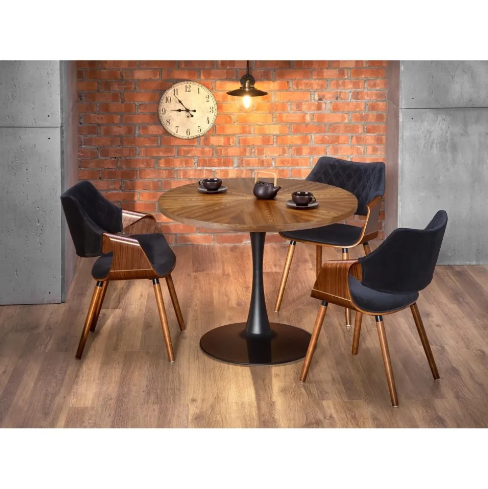 Matbord runt valnöt - svart 100 cm - Towson