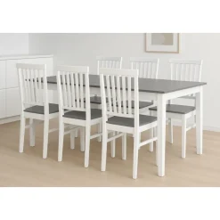 Matgrupp 6 st stolar + bord 180x90 cm - vit/grå + 4.00 x Möbeltassar