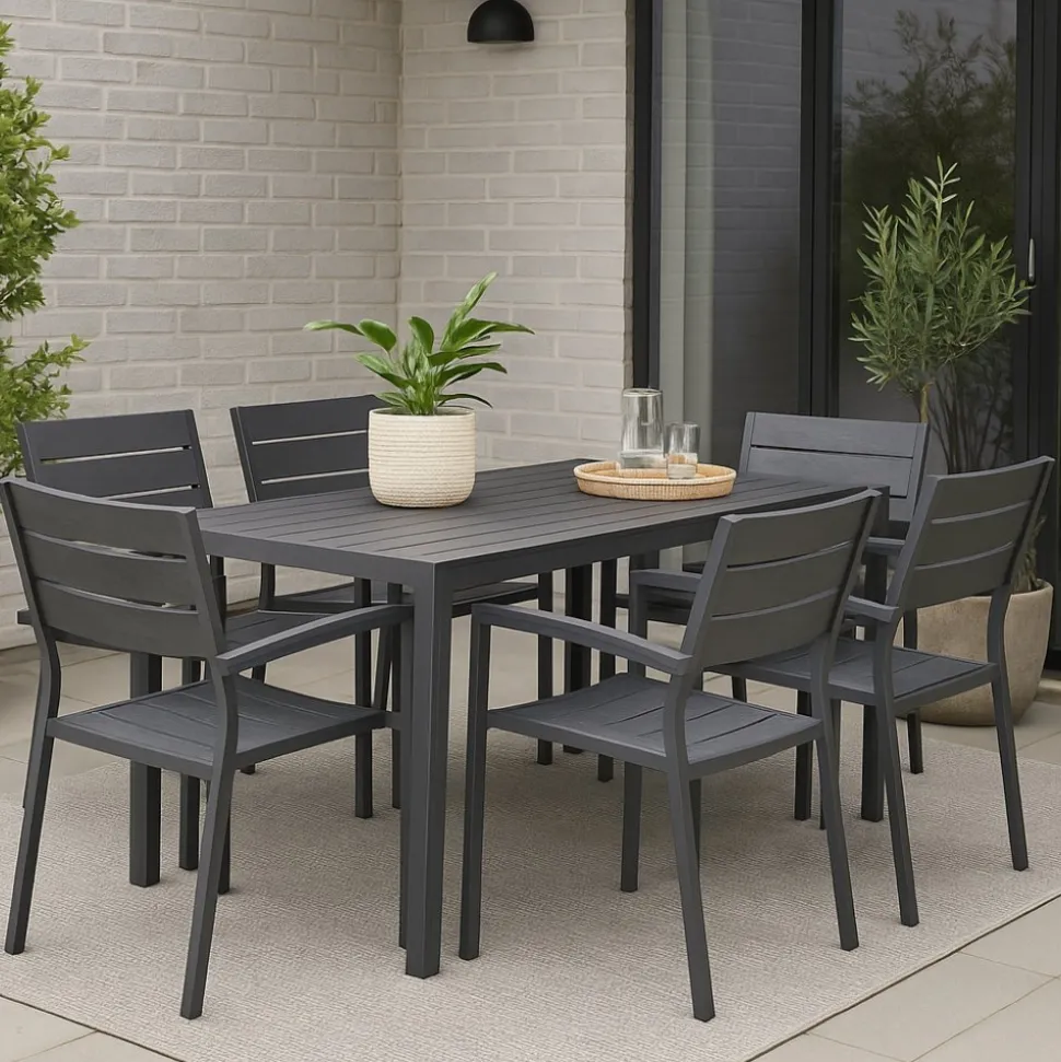 Matgrupp 6 stolar och matbord 205 x 90 cm svart/grå - Las Vegas