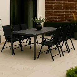 Matgrupp: 6 stolar och matbord 205 x 90 cm svart/grå - Las Vegas/Asta