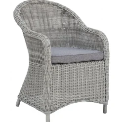 Matgrupp; 4 stolar och matbord Ø110 cm grå/rotting