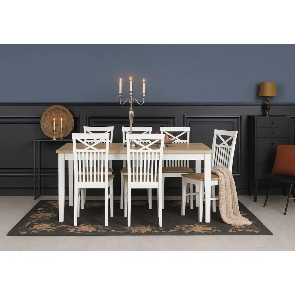 Matgrupp; Bord med 6 st stolar med eksits Vit / Oljad ek - Dalön