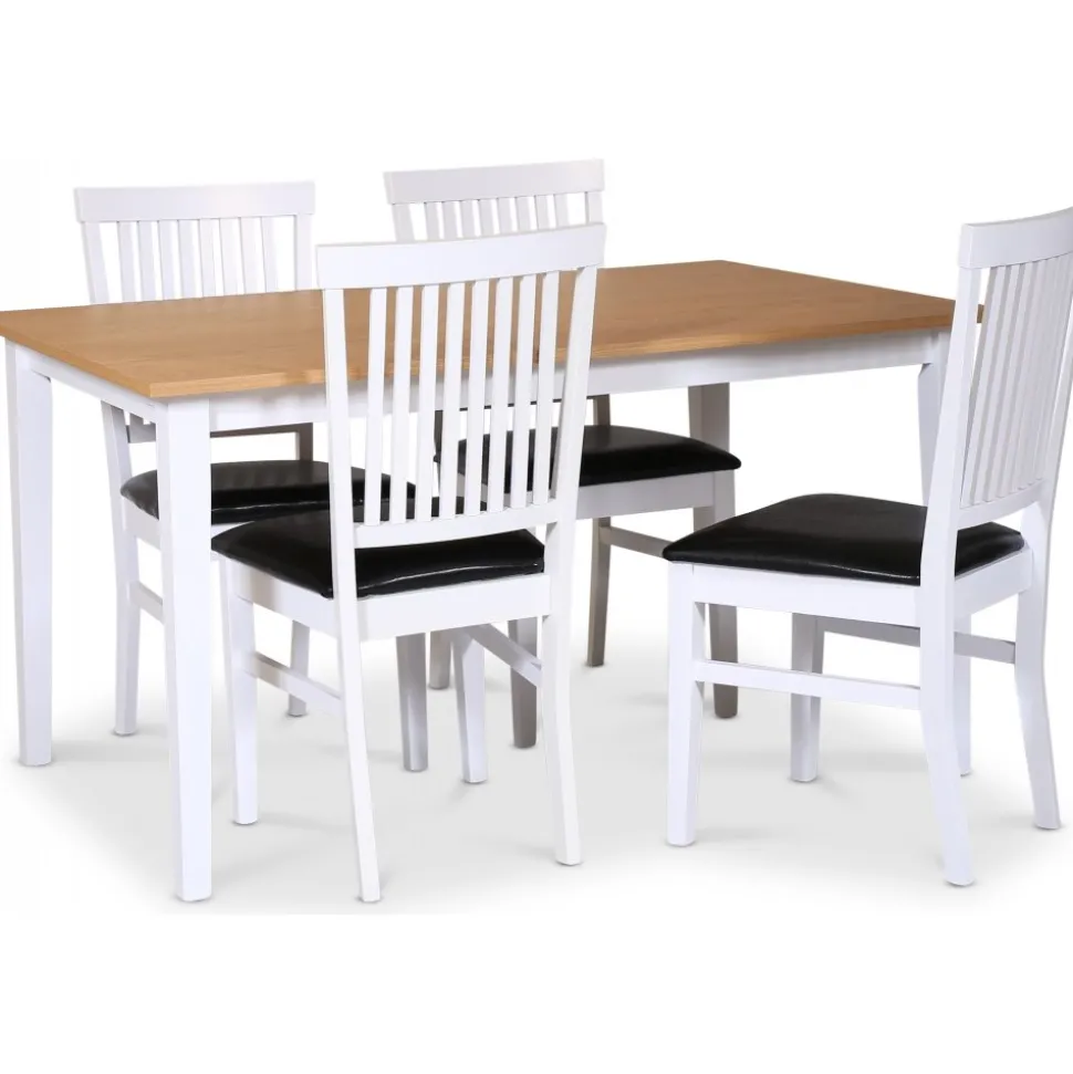 Matgrupp; bord 140x90 cm - Vit / oljad ek med 4 st stolar - Fårö + 3.00 x Möbeltassar