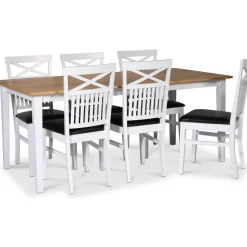 Matgrupp; bord 180x90 cm - Vit / oljad ek med 6 st stolar - Fårö