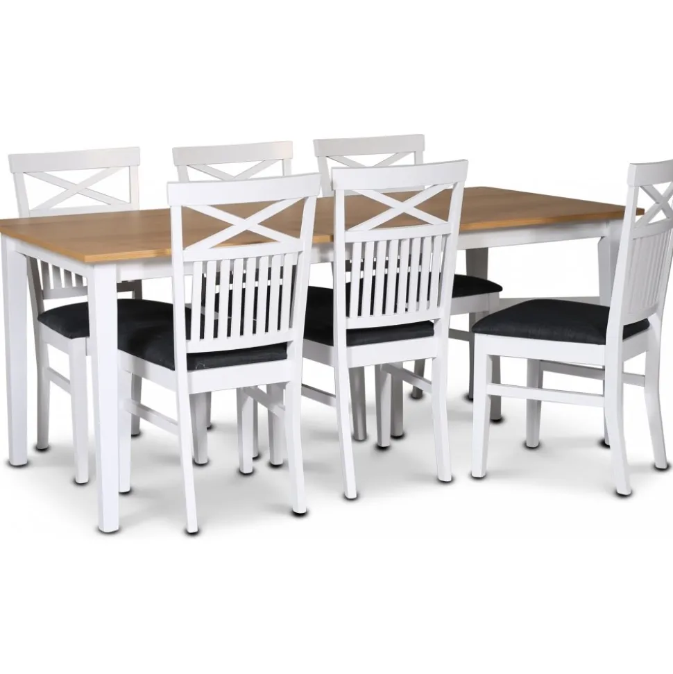 Matgrupp; bord 180x90 cm - Vit / oljad ek med 6 st stolar - Fårö