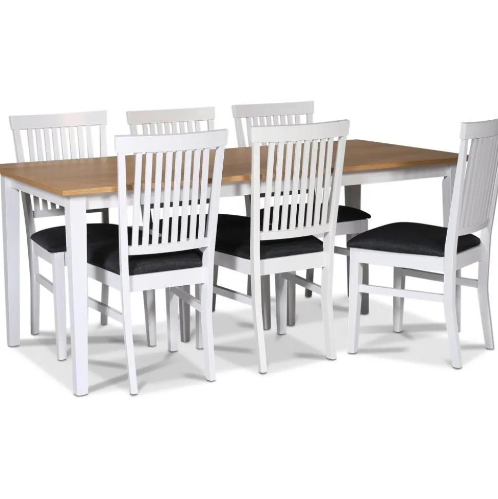 Matgrupp; bord 180x90 cm - Vit / oljad ek med 6 st stolar - Fårö