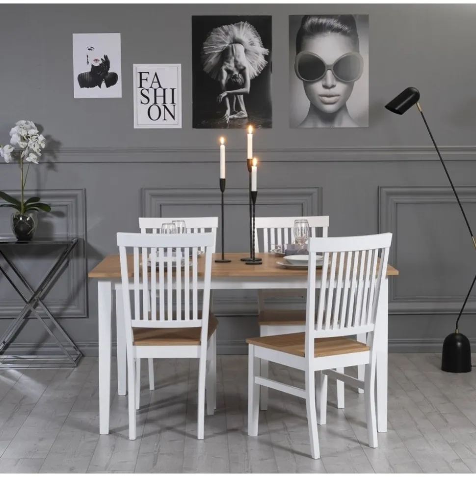 Matgrupp: Bord 140x90 cm inklusive 4 stolar - Ek/vit - Fårö + 3.00 x Möbeltassar