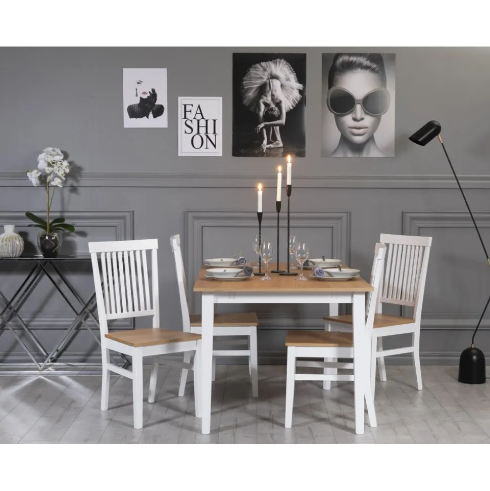 Matgrupp: Bord 140x90 cm inklusive 4 stolar - Ek/vit - Fårö + 3.00 x Möbeltassar