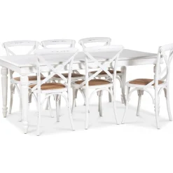 Matgrupp; Bord 180x90 cm med 6 st vita gaston stolar