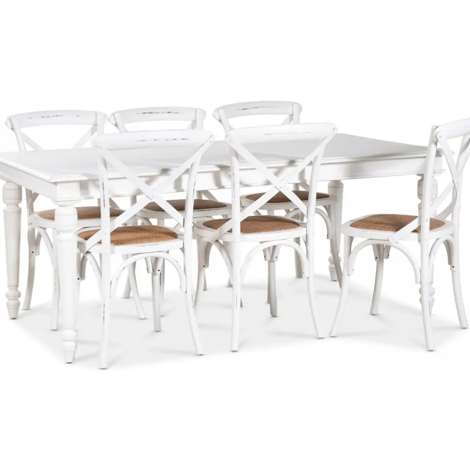 Matgrupp; Bord 180x90 cm med 6 st vita gaston stolar