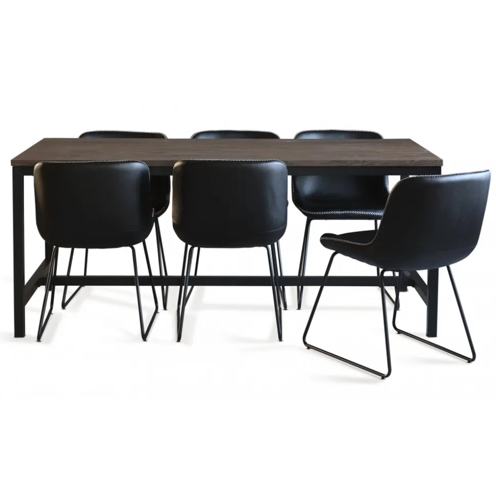 Matgrupp; bord 180x90 cm mörkbrun ek med 6 st stolar