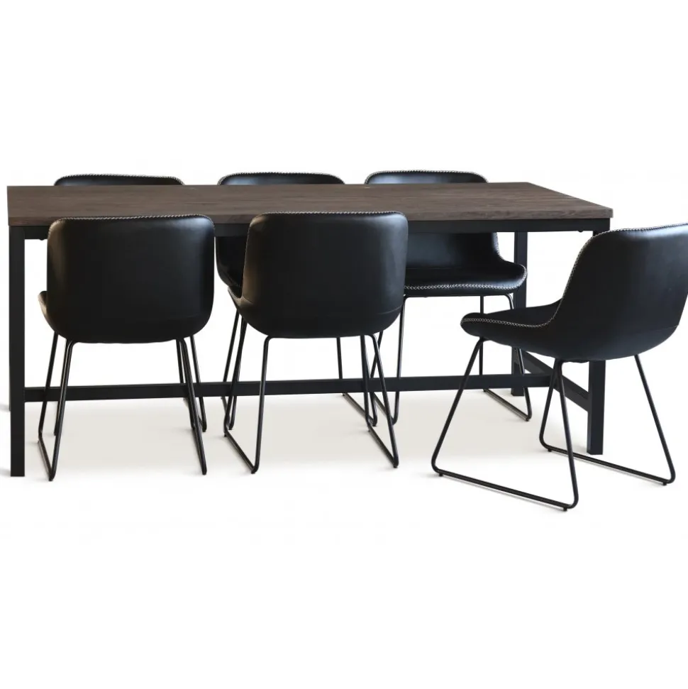 Matgrupp; bord 180x90 cm mörkbrun ek med 6 st stolar + 6.00 x Stolsdyna