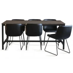 Matgrupp; bord 180x90 cm mörkbrun ek med 6 st stolar + 4.00 x Möbeltassar