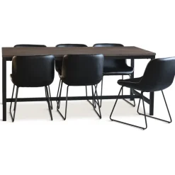 Matgrupp; bord 180x90 cm mörkbrun ek med 6 st stolar + 4.00 x Möbeltassar