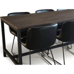 Matgrupp; bord 180x90 cm mörkbrun ek med 6 st stolar + 4.00 x Möbeltassar