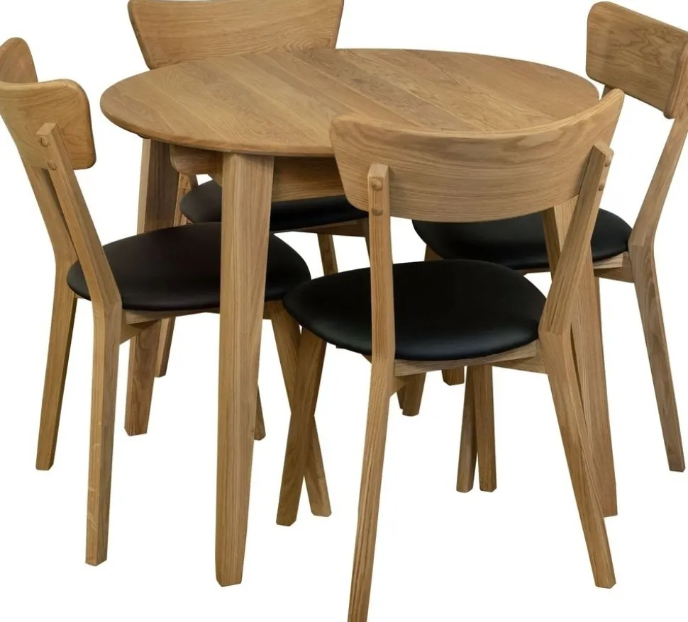 Matgrupp Genova matbord 90-130 cm inkl 4 st Amino stolar - Oljad ek/svart ecoläder