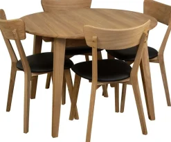 Matgrupp Genova matbord 110-160 cm inkl 4 st Amino stolar - Oljad ek/svart ecoläder + 3.00 x Möbeltassar