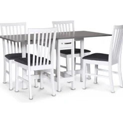 Matgrupp inomhus klaffbord Vit / Grå med fyra stolar - Fårö + 3.00 x Möbeltassar