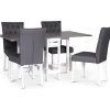 Matgrupp; klaffbord Vit / Grå med 4 st klädda stolar - Fårö + 3.00 x Möbeltassar