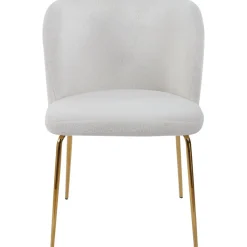 Matgrupp Lanzo Ø120 cm marmor beige med 4 st stolar i bouclé och mässingsben