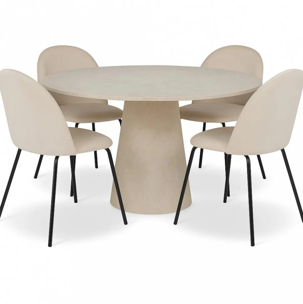 Matgrupp Lanzo Ø120 cm med 4 st Astrid stolar i beige sammet