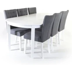 Matgrupp med Sandhamn förlängningsbart matbord och 6 st Båstad matstolar + 4.00 x Möbeltassar