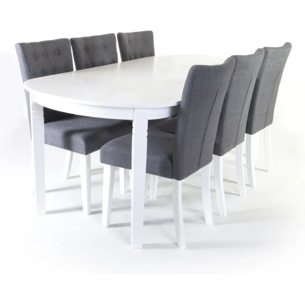 Matgrupp med Sandhamn förlängningsbart matbord och 6 st Båstad matstolar