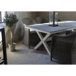 Matgrupp Mercury bord inkl 6 st fåtöljer - Konstrotting/Vit aluminium