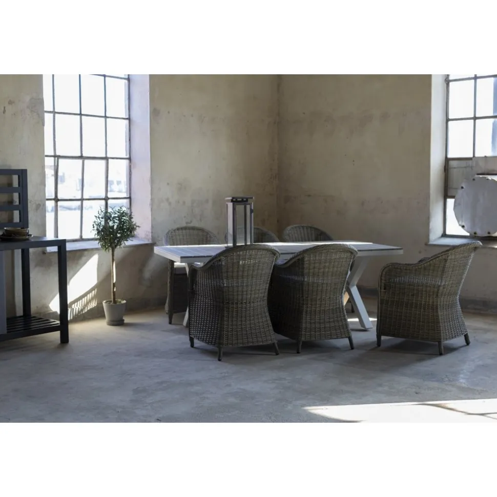 Matgrupp Mercury bord inkl 6 st fåtöljer - Konstrotting/Vit aluminium + Textilrengöring för möbler