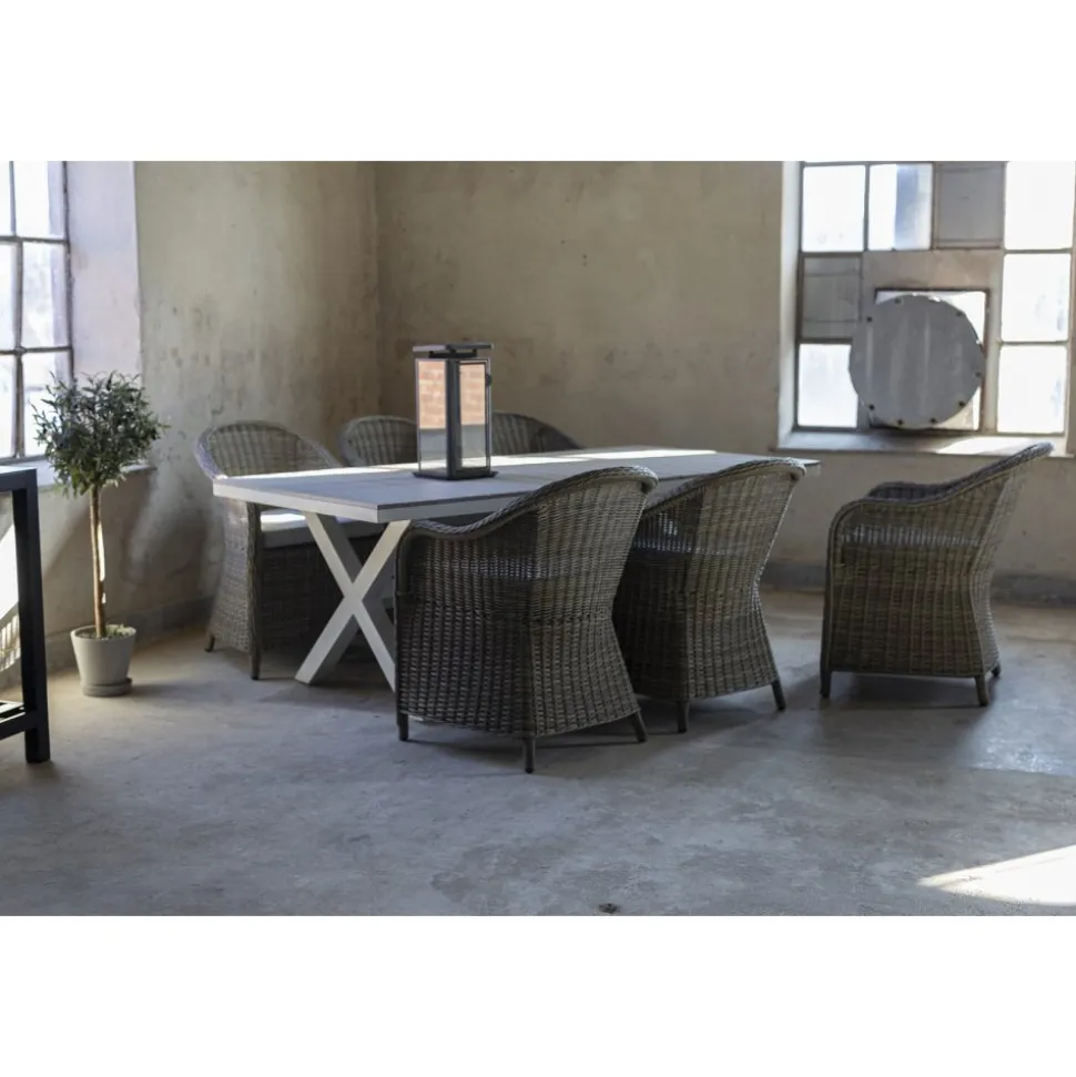 Matgrupp Mercury bord inkl 6 st fåtöljer - Konstrotting/Vit aluminium + Textilrengöring för möbler