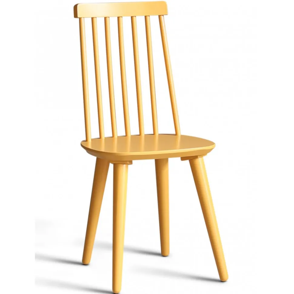 Matgrupp: Runt bord i Ek / Vit med 4 st gula Pinnstolar