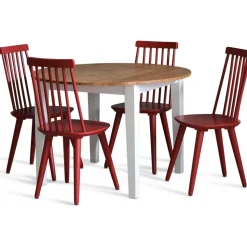 Matgrupp: Runt bord i Ek / Vit med 4 st röda Pinnstolar + 4.00 x Stolsdyna