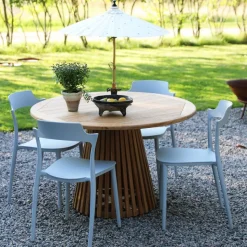 Matgrupp Saltö teak: Teakbord runt 120 cm inklusive 4 st Abbe stolar