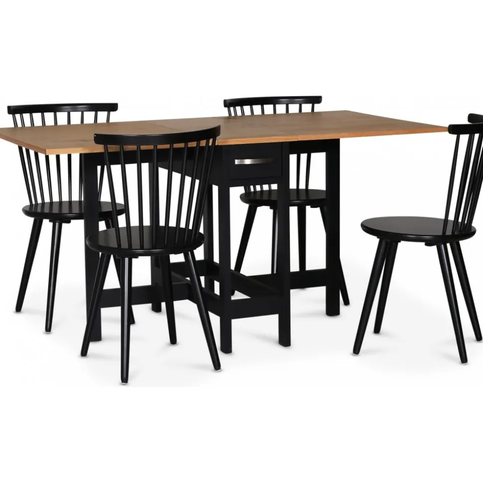 Matgrupp; Slagbord med 4 st pinnstolar - Svart / Ek - Fårö + 4.00 x Stolsdyna